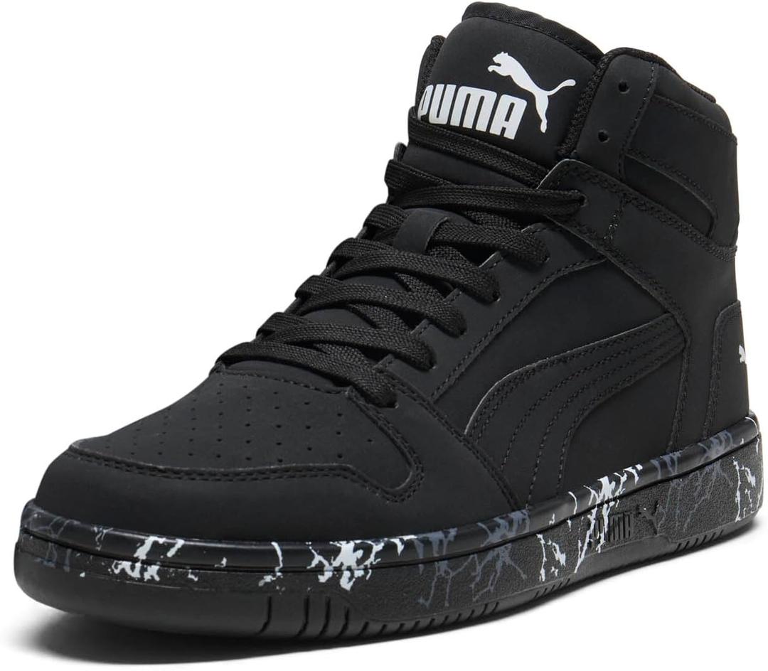 Puma Men's Rebound Layup Sneaker Black Black White, 14