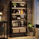 Tribesigns Tall Bookcase Black Bookshelf, 70.8 Large Bookcases Organizer with LED Lights, Heavy Duty Free-Standing Library Bookshelf with 5-Tier Storage Shelves for Living Room, Bedroom (Black), 31.49 inches x 11.81 inches x 70.87 inches