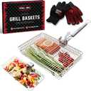 AVIEUS Grill Grill Baskets for Outdoor Grill | 2 Grilling Baskets with Detachable Handle | Barbecue Grill Set with BBQ Gloves | Portable Camping Net Rack Perfect for Vegetables, Seafood & Meat
