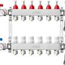 ABST PEX Manifold,6 Loop Stainless Steel Floor Radiant Heat Manifold Kit with 1/2" Adapters Included for Hydronic Radiant Floor Heating