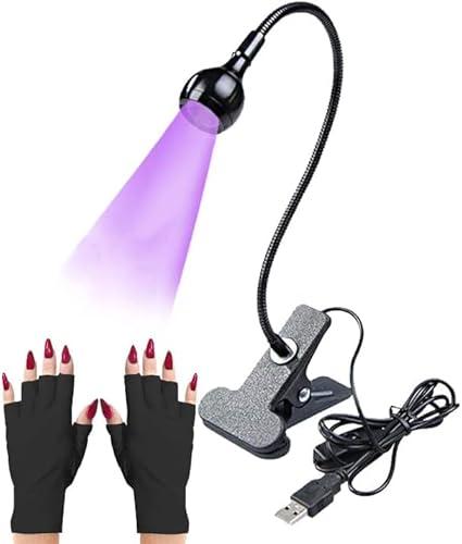 USB 3W LED UV Ultraviolet Phone Glue Curing Lamp with Protection Gloves,UV Led Nail Lamp for Gel Nails,Portable Clamp Flexible Desk Lamps for Mobile Repair,Plug and Play Black