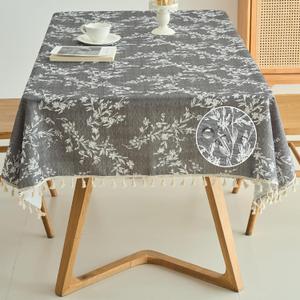 Farmhouse Wipeable Tablecloth Cotton Linen Backing Slip Resistant Flower Tabletop Vinyl Waterproof Coating Spill-Proof Table Cover Kitchen Party Table Dcor Grey Rectangle, 55"70"(4-6 Seats)