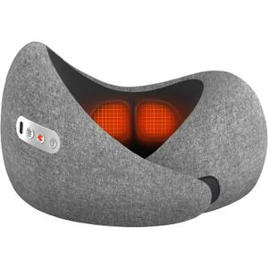 Travel Neck Pillow 3 in 1 with Heating and Massage, Memory Foam Cervical Pillow, 360 Ergonomic Design, Asymmetrical Sides Wireless Portable for Airplane Car Office, Skin-Friendly Cover (Grey)