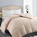 EASELAND King Size Down Alternative Comforter - Quilted Duvet Insert for All Seasons, Soft Lightweight with Corner Tabs, Summer Winter Warm Bedding, Beige 90x102 Inches