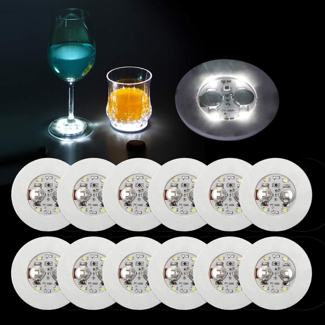 AHIER LED Coaster,12 Pcs Led Coasters for Drinks, Perfect for Party, Wedding, Bar(White)
