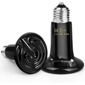 150W Ceramic Heat Emitter Reptile Heat Bulb E26 Base Heat Lamp Bulbs No Light Heat Lamp for Amphibian Pet Brooder Coop Lizard Turtle Snake Terrarium