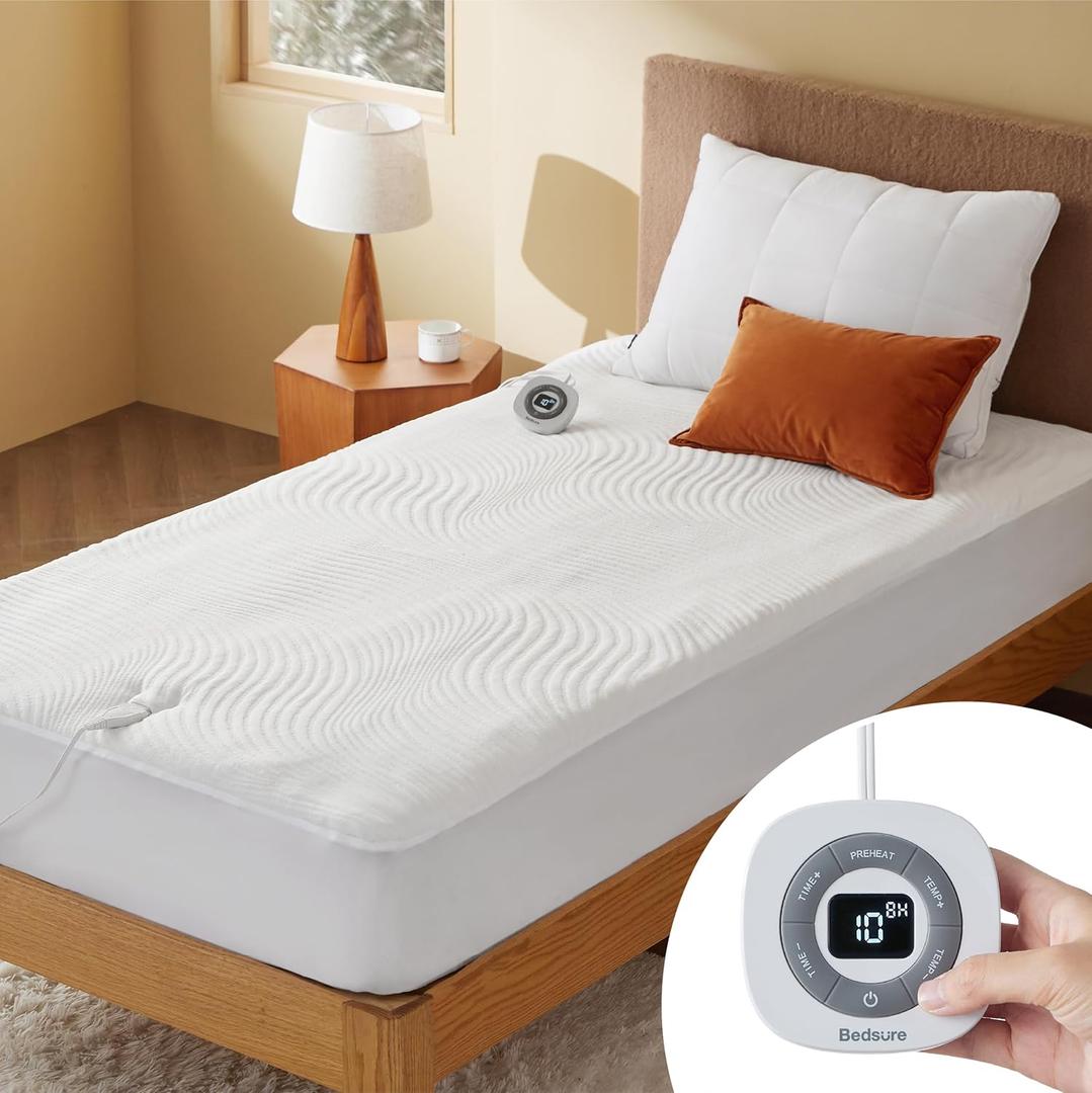 Bedsure Heated Mattress Pad Twin - Bed Warmer with Memory & Preheat Functions, 12-Hour Auto Off & 10 Heat Settings, Single Controller, Fast Heating, Jacquard Electric Mattress Pad Twin, 39"x75" (Twin)