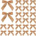 24 Pcs Velvet Ribbon Christmas Tree Bows Bow Tree Topper Door Garland Decor Vintage Wreath Bow Velvet Bows Ornaments for Christmas Trees Gifts Party Door Garland Wreath Deco (Khaki)