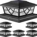 APONUO Solar Post Cap Lights 6 Pack for 4x4 5x5 6x6 Wood Vinyl Fences - IP64 Waterproof, Auto On/Off, Solar Powered Post Lights, Warm Cool White, Deck Patio Yard Decor, Black