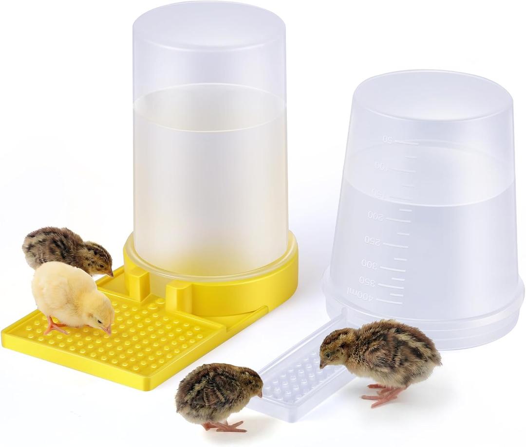 Feekoon 2Pack 400ml Quail Water Feeder, Anti Drowning Design, Ideal for Button Quail, Quails, Baby Chicks, Ducks, and Baby Birds, Safe and Durable Waterer, Easy to Install and Clean