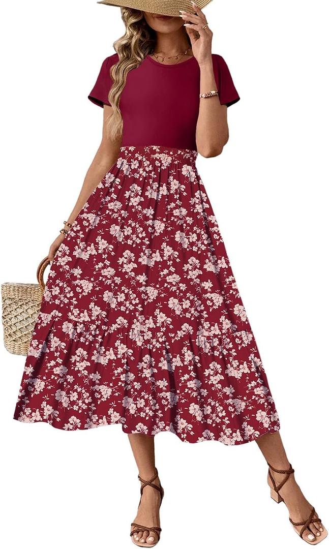 Dokotoo Women's Summer 2025 Maxi Dress Ruffle Short Sleeve Casual Floral Print Long Flowy Dresses (XL)