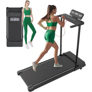 Walking Pad with Handle Bar, Folding Treadmill with Handles for Home Small Spaces, Compact Walking Pad Treadmill with Handle, 3.5HP Electric Portable Treadmills for Home, 400LBS Capacity (gray)