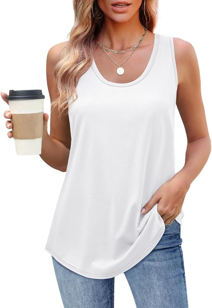 OFEEFAN Womens Tank Tops Loose Fit Scoop Neck Casual Summer Tops Curvy Hem (Yellow, L)