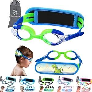 Vvinca Kids Swim Goggles with Fabric Strap No Tangle Pain-Free, Anti-Fog Swimming Pool Goggle No Leak for Toddlers Girls Boys