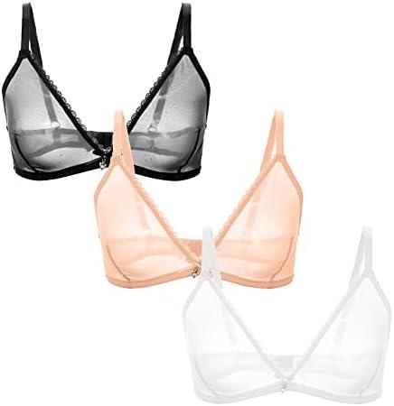 varsmiss Women Sheer Mesh Transparent Unlined Bra Sexy Wireless Underwear, L