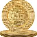 MAONAME 13" Gold Charger Plates Set of 6, Plastic Charger for Dinner Plates, Electroplated Plate Chargers, Hammer Round Chargers for Table Setting, Wedding Decor