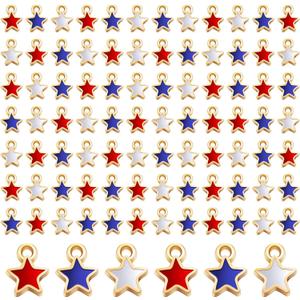 Kenning 108 Pcs 4th of July Patriotic Mini Star Charms for Jewelry Making Women Red Blue White Enamel Pendant 250th Anniversary Independence Day Decorations for Necklace Bracelet Earrings DIY Craft