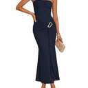 ZESICA Women's 2026 Summer Strapless Bodycon Maxi Dress Tube Elegant Beach Vacation Wedding Guest Cocktail Party Long Dresses, Navy, XL