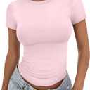 Trendy Queen Women's Basic T Shirts Summer Tops 2026 Crop Short Sleeve Slim Fit Tee Cute Gym Workout Clothes (Large)