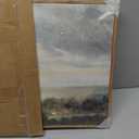 Vast Green Grassland Scenery Framed Canvas Wall Art, Classic Vintage Rural Landscape Oil Painting, Neutral Muted Farmhouse Nature Wall Decor for Living Room Bedroom Bathroom Home Interior 24”L x 16”W