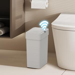 ELPHECO Bathroom Trash Can with Lid 2.5 Gallon Motion Sensor Slim Garbage Can Small Touchless Trash Bin 9.5 Liter Smart Waste Basket for Bedroom, Living Room, Toilet (Grey)