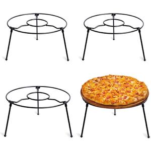 HOHIYA 4 Pack 9" Pizza Stand Riser Display Heavy Duty Metal Food Holder for Pizza Cake Dessert & Buffet Table Space Saving Serving Platter Stand, Non-Slip, Black