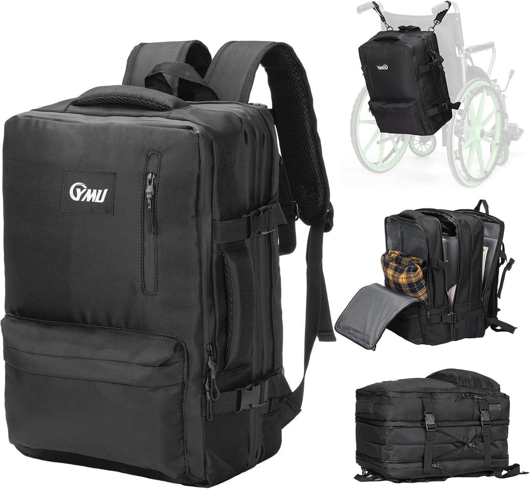 YMU 34L Large Wheelchair Bags to Hang on Back, Wheelchair Backpack Luggage for Travel Long Trip, Storage Bag for Electric Wheelchair Water-Resistant Universal fit Wheelchair Walker Stroller