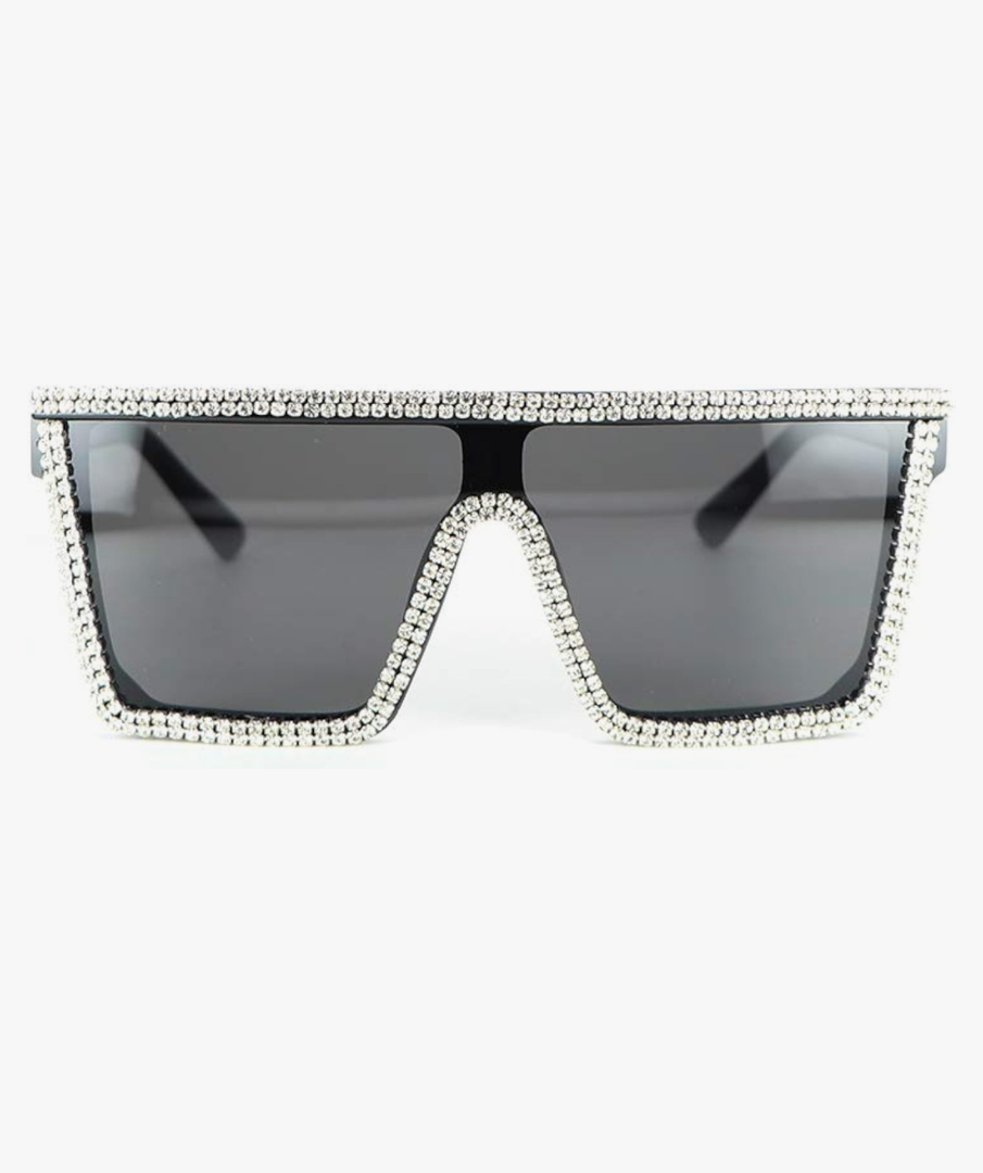 Oversized Square Sunglasses For Women Men Bling Rhinestone Flat Top Shades