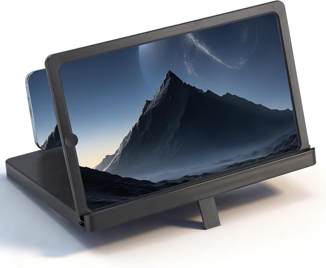2026 New HD Big Screen Cell Phone Screen Magnifier - Foldable Phone Stand & Movie Amplifier, Portable 3D Screen Magnifier for Travel & Elderly (Black, 12 in)