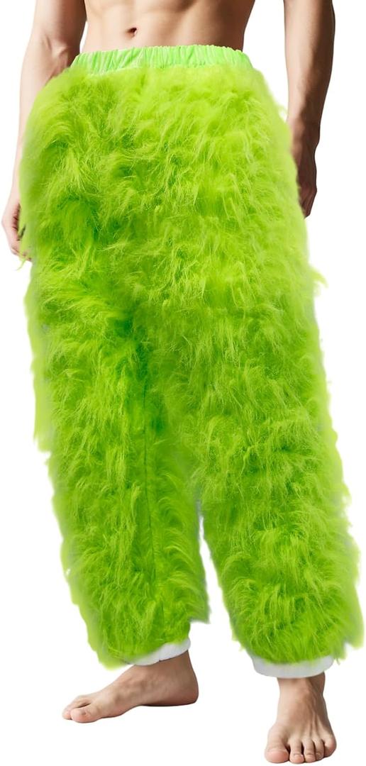 Christmas Green Furry Adult Pants Halloween Funny Cosplay Costume Props Santa Costume Green Pants For Adult