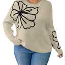 RoseSeek Women's Plus Size Floral Crew Neck Long Sleeve Pullover Sweaters (XL)