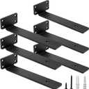 HITOMEN Heavy Duty Floating Shelf Brackets, 8-Inch (1/5'' Thick) Hidden Shelves Hardware, Cast Iron L Brackets, Rustic Industrial Black Metal Wall Shelving Supports, 6 Pack