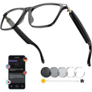 Smart Translation Glasses, AI Bluetooth Audio Eyewear with Real-Time Translator for 140+ Languages, Open-Ear Speakers & Mic for Business, Travel and Driving, Unisex, Black