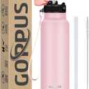 GOPPUS 24 oz Insulated Double Wall Vacuum Water Bottle With Straw Stainless Steel Sports Water Cup Leakproof Wide Mouth Resusable Water bottles for Kids Men Women Pink-1 Lid (24 Ounces)
