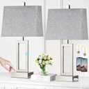 Rinweey Touch Control Table Lamps Set of 2, Modern Silver Bedside Lamps with USB A+C Ports & AC Outlet, 3 Way Dimmable Contemporary Nightstand Lamps for Bedroom Living Room(LED Bulb Included)
