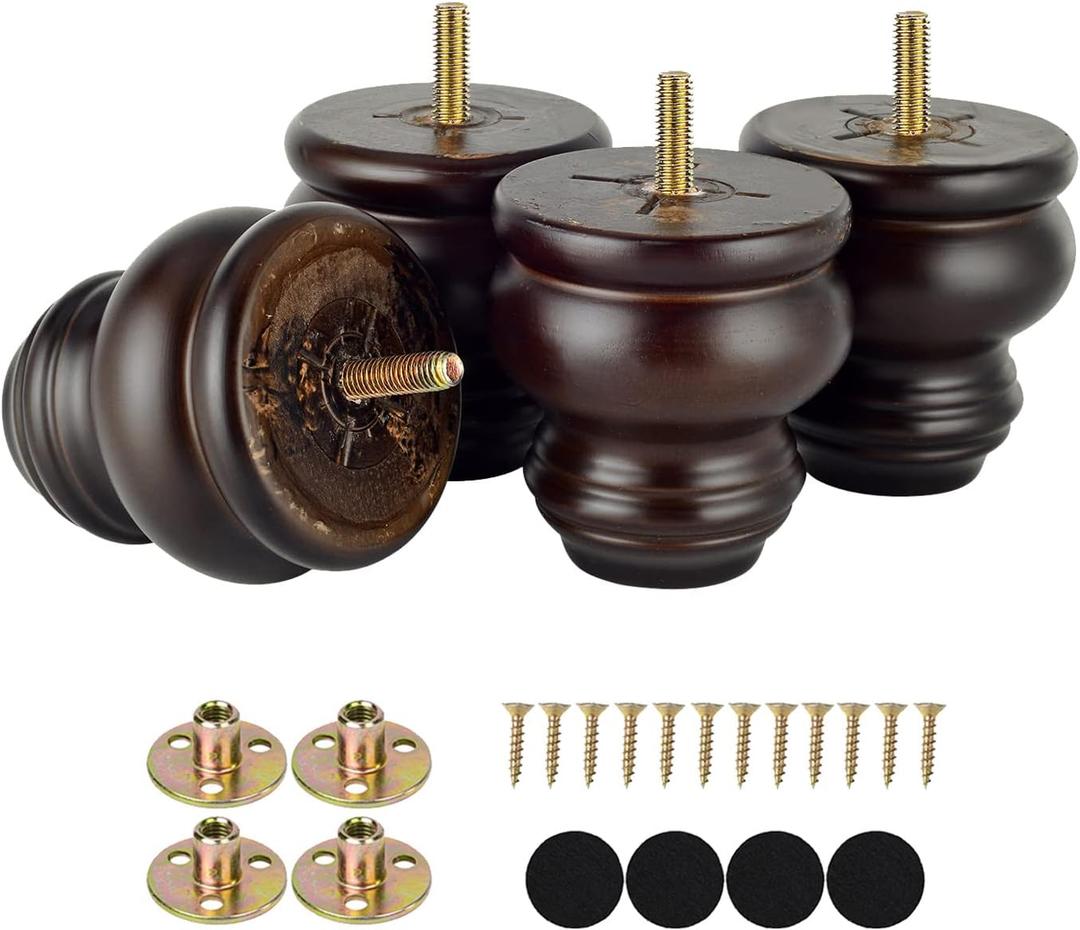 Michanco 3 Inch Wood Furniture Legs Replacement Bun Feet Set of 4 Round Wooden Legs for Sofa Couch Cabinet Ottoman