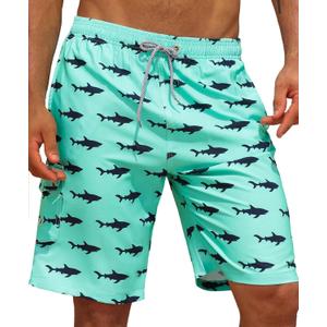 APTRO Men's Swim Trunks 9" Quick Dry Bathing Suit Big & Tall Beach Swimsuits (3X, #Hw015 Green Shark)