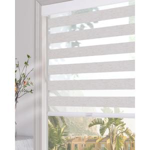 Persilux Cordless Zebra Blinds for Indoor Windows, Light Filtering Sheer Shades, Upgraded Cassette, Dual Layers Light Control for Day and Night for Office, Easy to Install (34.5" Wx72 H, Linen Cream)