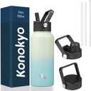 32 oz Insulated Water Bottle Stainless Steel Sport Bottles with 3 Lids,Mint