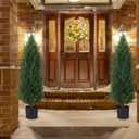 3.5ft Artificial Cedar Topiary Tree Potted Plants with UV Resistant Leaves for Home and Office Decoration-2 Piece Set