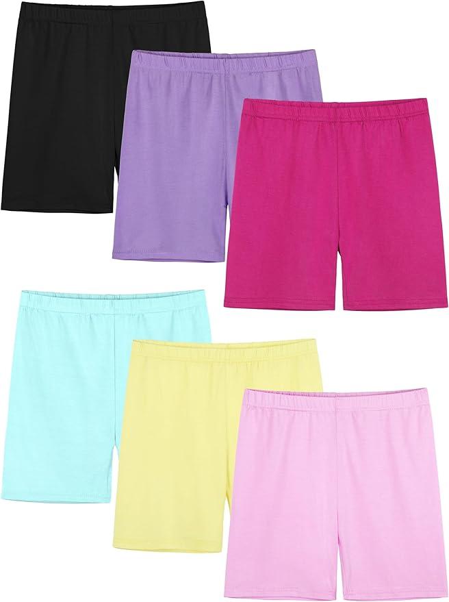 6 Pack Girls Shorts Bike Shorts Toddler Biker Cartwheel Multi-Color Dance Under Dress Girls Clothes, 3-4T