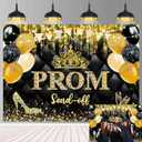 Prom Send Off Photography Backdrop 8x6FT Black and Gold Glitter Champagne Prom Night Backdrop Congrats Graduation Party Decorations Banner (96x72 inch)