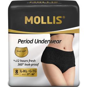 MOLLIS Disposable Period Underwear for Women, Postpartum Panties, Maternity Knickers Heavy Flow Leak Proof (L/XL(Pack of 8), Black)