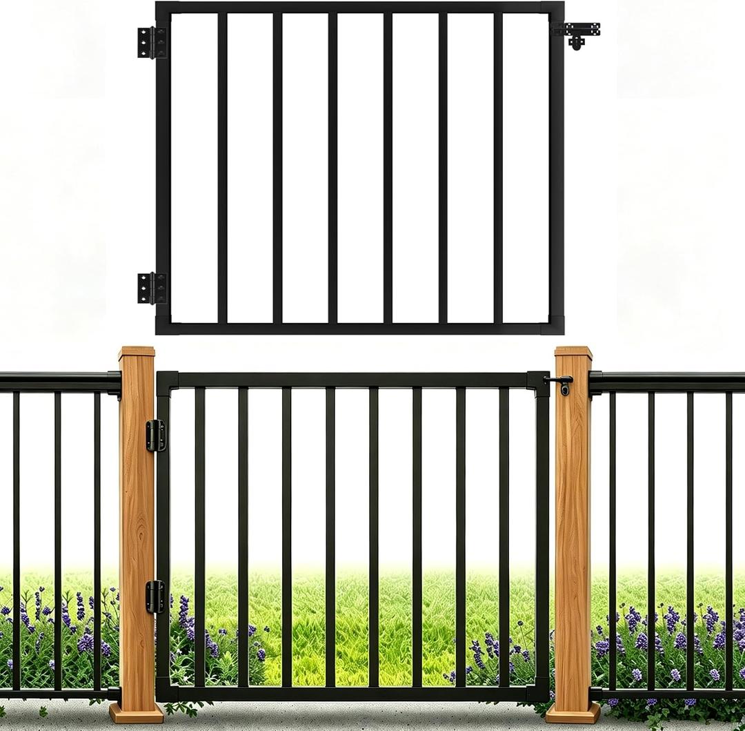36" W x 42" H Outdoor Deck Gate Kit, Black HeavyDuty Steel AntiRust Deck Gate, Outdoor Fence Gate for Deck Railing, Patio, Porch, Garden & Yard