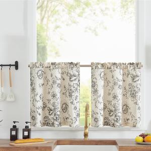 jinchan Floral Linen Tier Curtains 24 Inch Farmhouse Botanic Cafe Drapes for Small Windows Rustic Half Window Curtains for Kitchen Living Room Bathroom Laundry 2 Panels Black on Beige jinchan Floral Linen Tier Curtains 24 Inch Farmhouse Botanic Cafe Drapes for Small Windows Rustic Half Window Curtains for Kitchen Living Room Bathroom Laundry 2 Panels Black on Beige