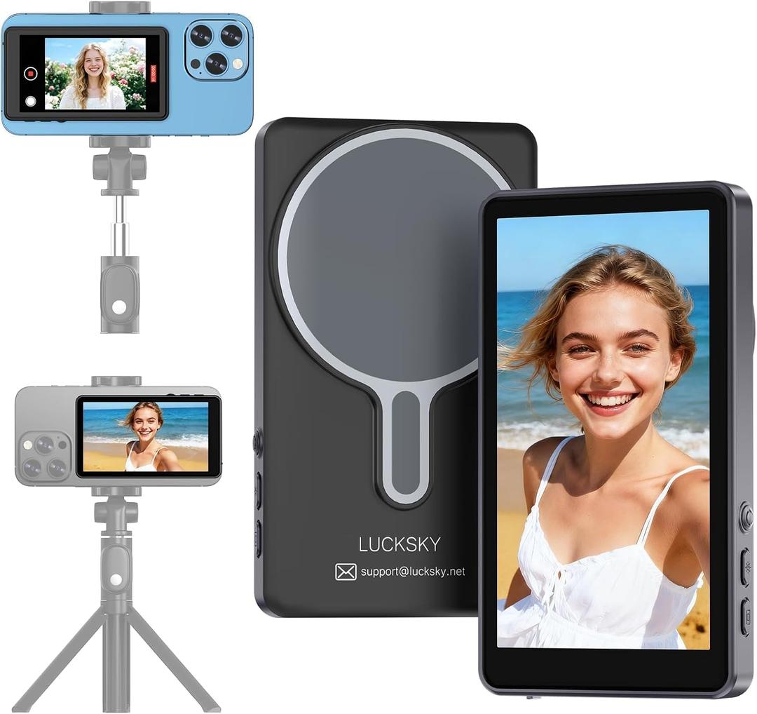 Vlog Selfie Monitor Screen, Vlog Magnetic 4K 60fps Video Recording for iPhone & Android, Wireless Screen Mirroring with Remote Control, Content Creator Essentials, Live Stream & TikTok (Black) Vlog Selfie Monitor Screen, Vlog Magnetic 4K 60fps Video Recording for iPhone & Android, Wireless Screen Mirroring with Remote Control, Content Creator Essentials, Live Stream & TikTok (Black)