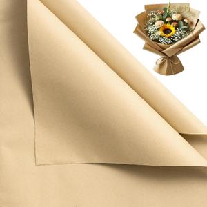 WRAPAHOLIC 20 Sheets Kraft Newspaper Flower Wrapping Paper - 19.6 x 27.5 inch Brown Font Vintage Newsprint Design Reversible Floral Bouquet Wrapping Paper for Florist Supply Wedding Birthday Gift DIY