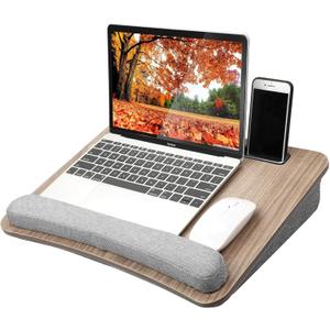 HUANUO Portable Lap Laptop Desk with Pillow Cushion, Fits up to 15.6 inch Laptop, with Anti-Slip Strip & Storage Function for Home Office Students Use as Computer Laptop Stand, Book Tablet (Medium, Dark Brown Woodgrain)