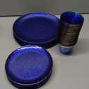 Hioasis 175pcs Blue Gold Plastic Plates - Blue Plastic Dinnerware Set Includes 25 Dinner Plate, 25 Dessert Plate, 25 Cups, 25 Napkins Perfect for Christmas & Party