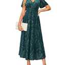 Simplee Women’s V Neck Velvet Maxi Dress Short Sleeve Empire Waist Long Formal Dress for Wedding Guest XL